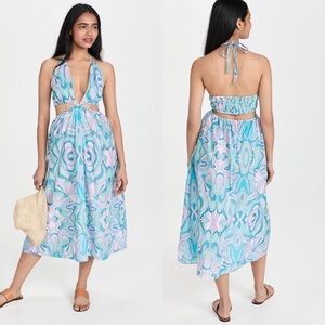 NWT PLAYA LUCILA Cutout Halter Printed Dress Green Small